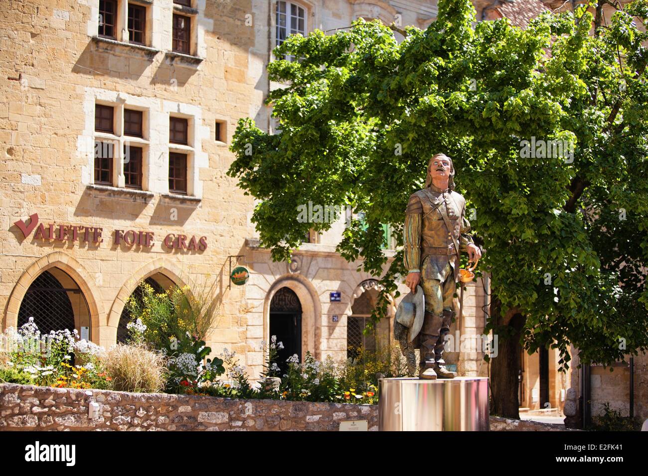 Francia dordogne périgord Pourpre Bergerac Cyrano de Bergerac statua da Mauro Corda di 2005 nella parte superiore del luogo Pelissiere Foto Stock