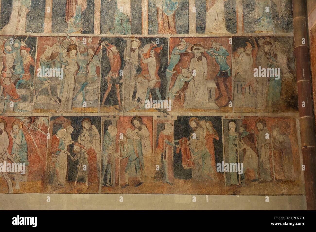 Francia Bas Rhin Wissembourg Saint Pierre la chiesa di Saint Paul affreschi del XIV secolo Foto Stock