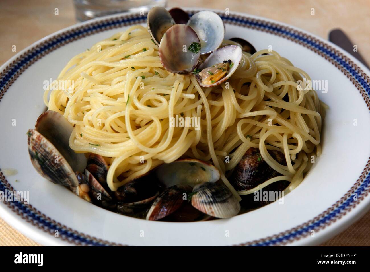 Italia Liguria Santa Margherita di Ligura Spaghetti vongole Foto Stock