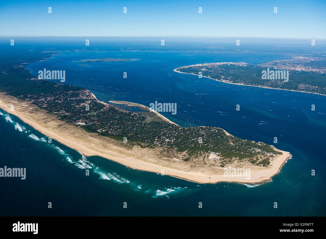 Francia Gironde Lege Cap Ferret il Cap Ferret e la baia di Arcachon (vista aerea) Foto Stock