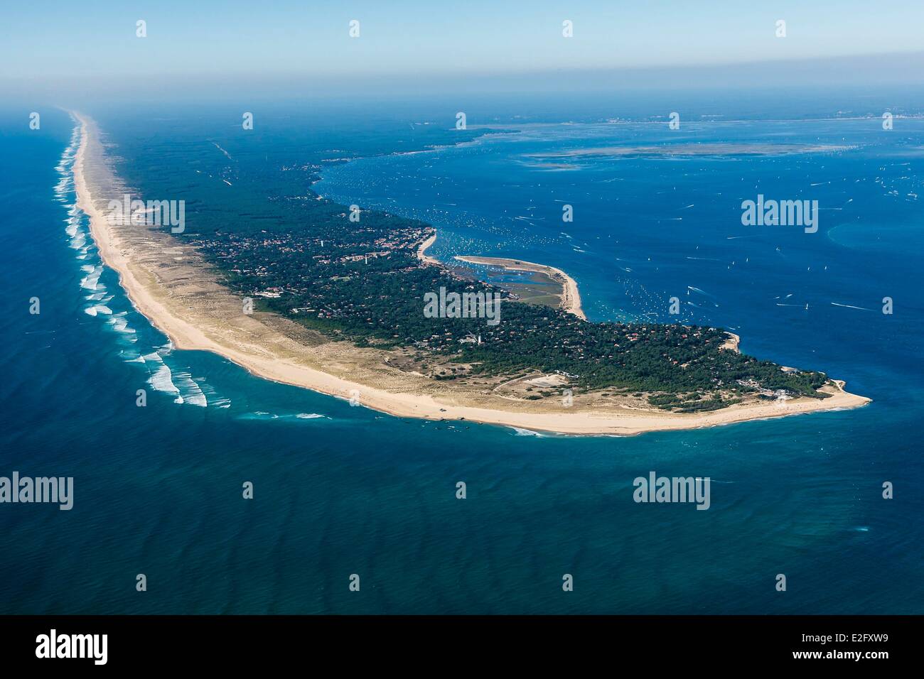 Francia Gironde Lege Cap Ferret il Cap Ferret e la baia di Arcachon (vista aerea) Foto Stock