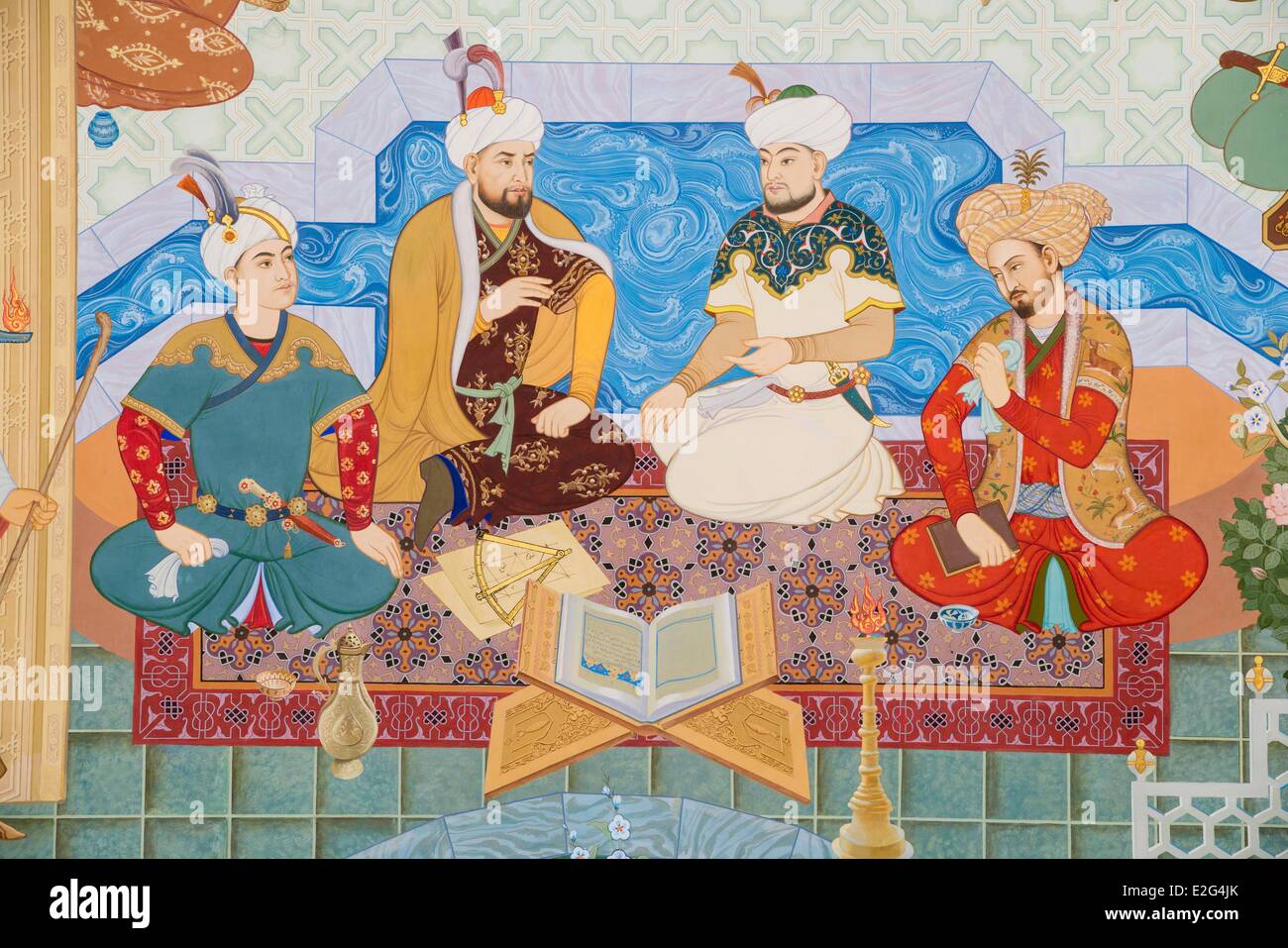 Uzbekistan Silk Road Tachkent Amir Timur posto Amir Timur pittura museo dettaglio in rappresentanza di Amir Timur figli Foto Stock