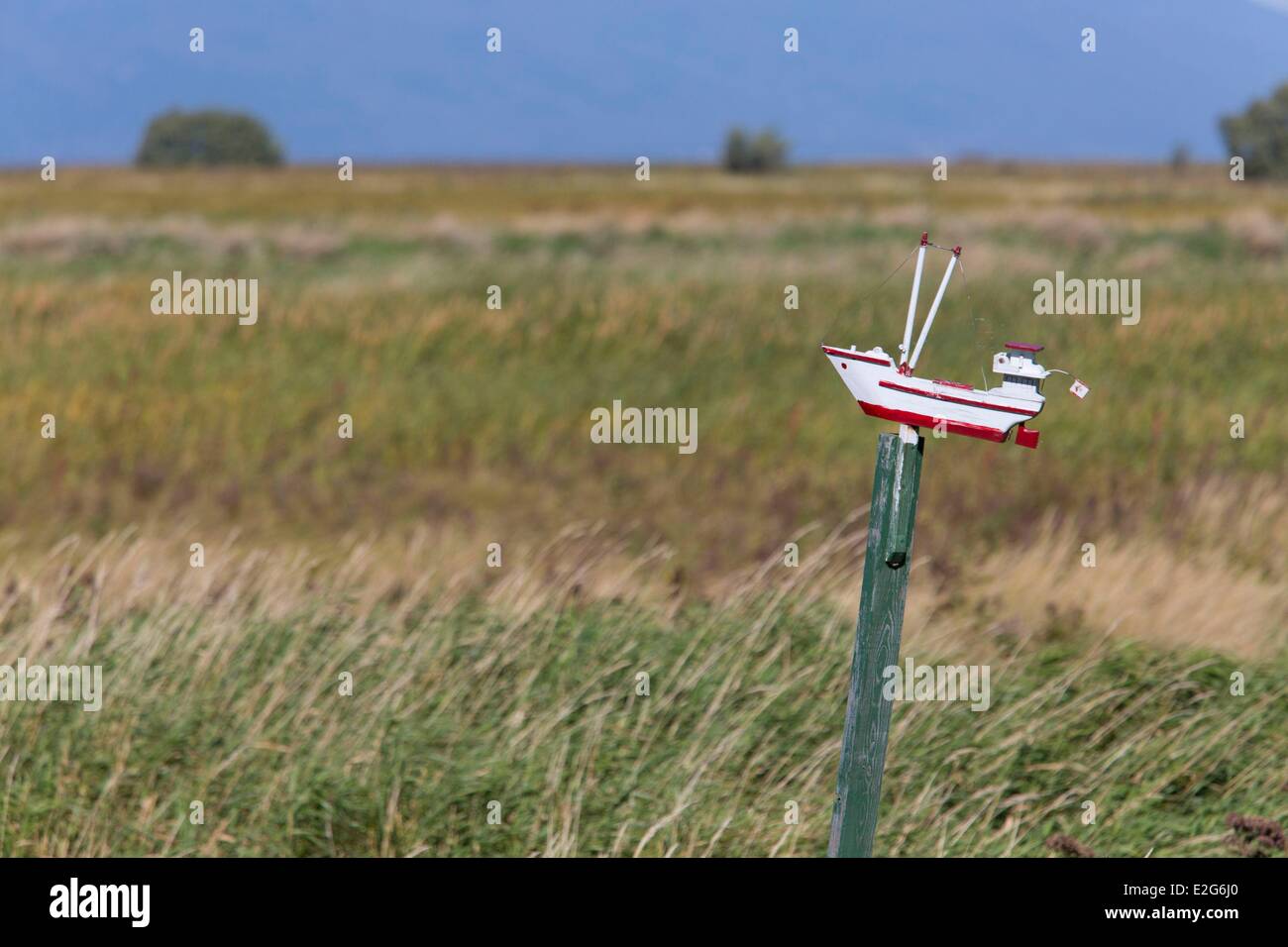Canada Quebec provincia regione Chaudiere-Appalaches L'Isle-aux-Grues polo decorativo all'ingresso del Battures Foto Stock