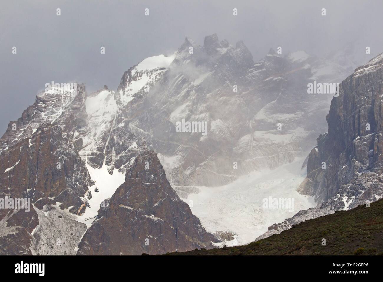 Il Cile Magallanes e cileno regione antartica Ultima Esperanza provincia Parco Nazionale Torres del Paine elencati come Riserva della Biosfera dall'UNESCO corna di Torres del Paine Foto Stock