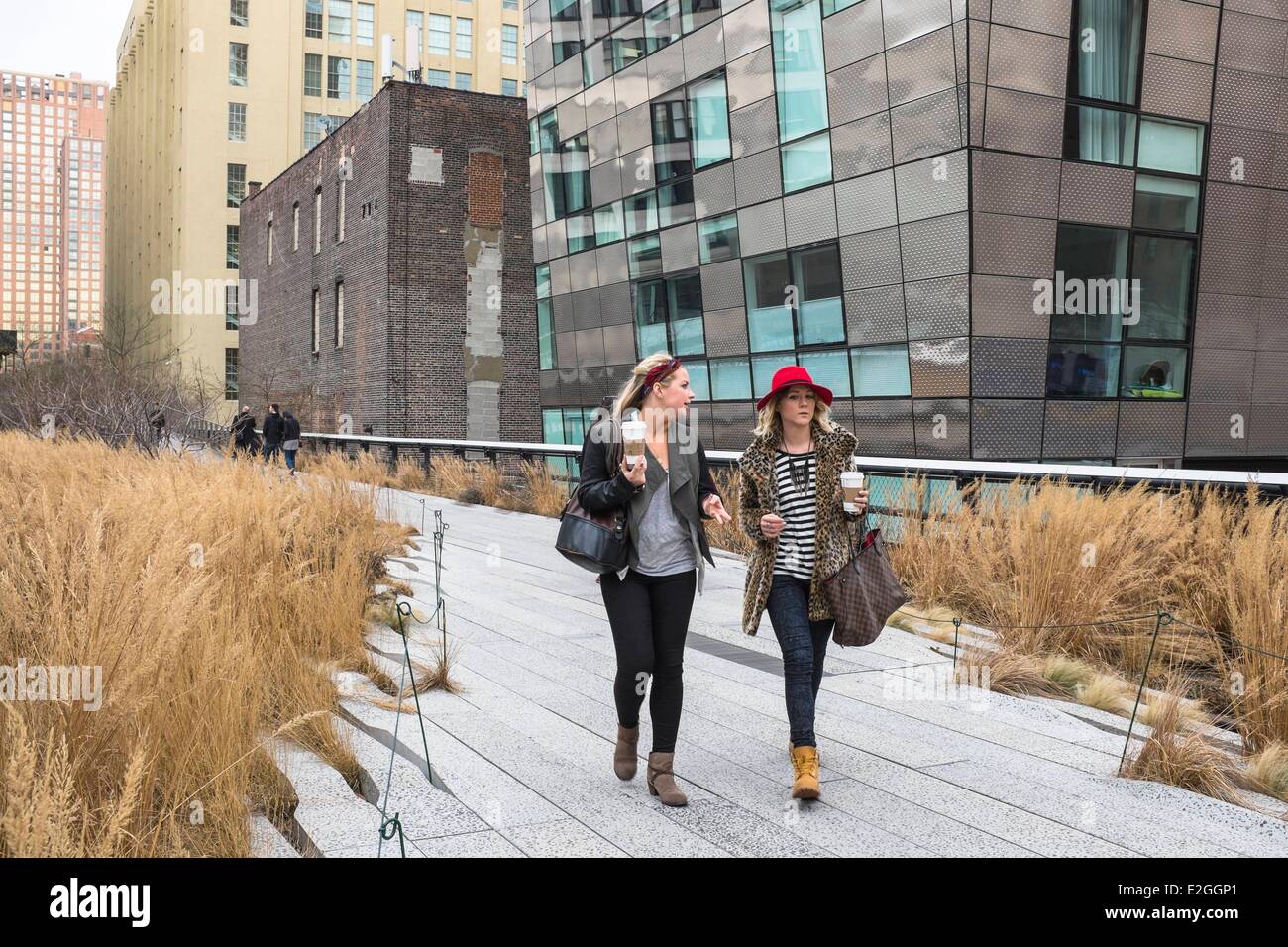 Stati Uniti New York Manhattan Meatpacking District (Gansevoort Mercato) High Line Park è un ex via aria parzialmente ripristinata in sospeso un parco urbano Foto Stock
