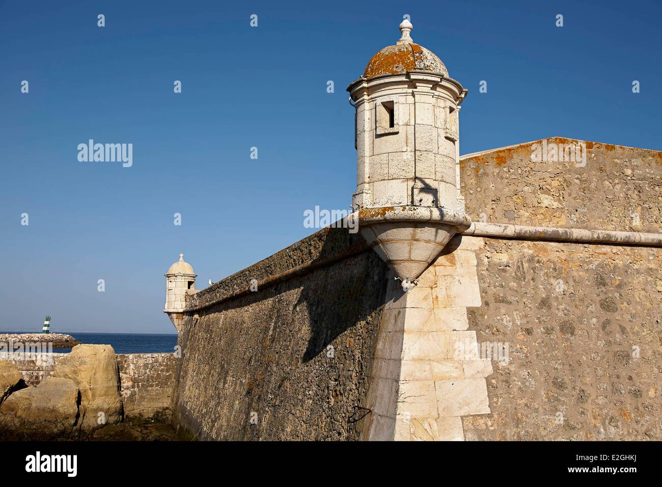Il Portogallo Algarve Lagos Bartizans di Ponta da Bandeira Fort Foto Stock