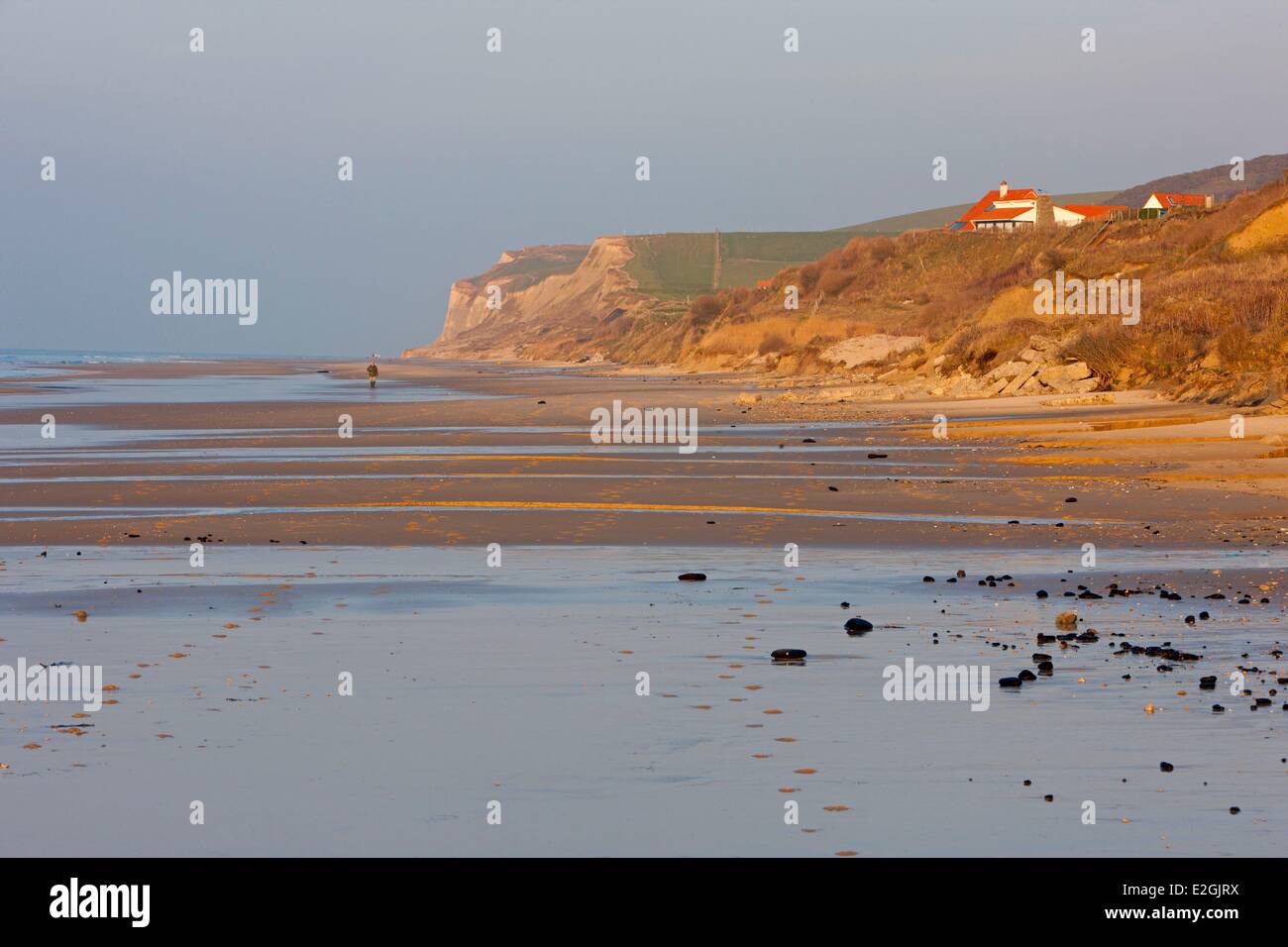 Francia Pas de Calais Côte d'Opale Parc naturel regional des Caps et Marais d'Opale Wissant Bay Cap Blanc Nez Escalles Foto Stock