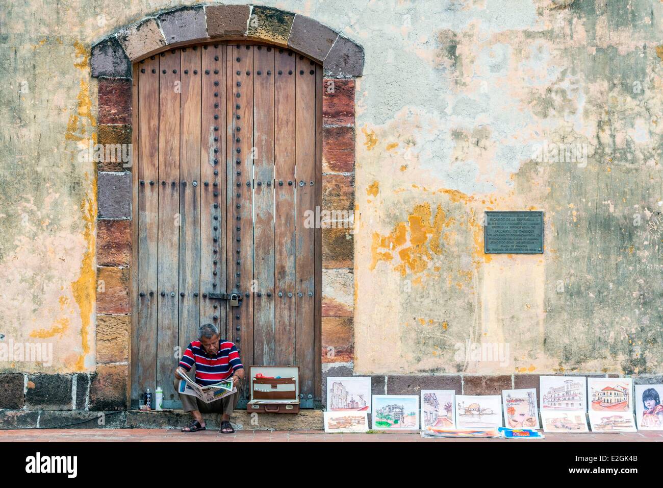 Panama Panama City Historic District elencati come patrimonio mondiale dall' UNESCO Casco Viejo quartiere Barrio San Felipe Plaza Francia fornitore dipinti artistici Foto Stock