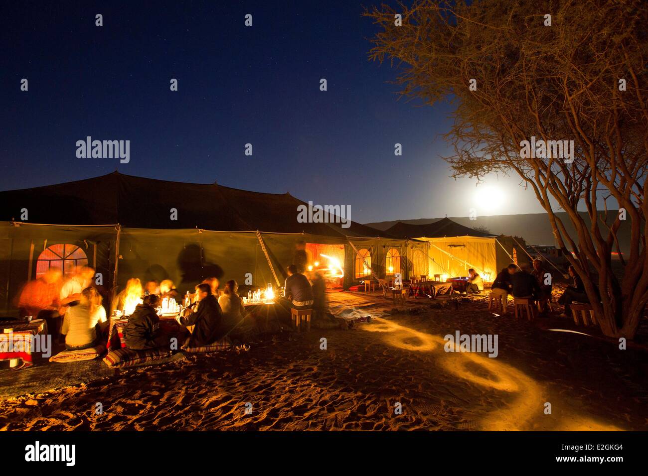 Il sultanato di Oman Ash Sharqiyyah regione Wahiba desert avventura equestre galoppa di Oman camp piloti Foto Stock