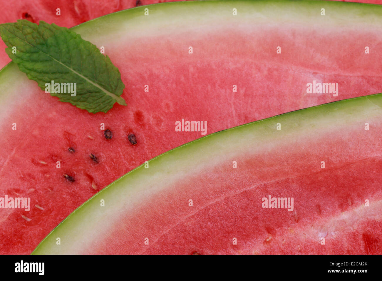 Acqua fette di melone guarnito con una foglia di menta Foto Stock