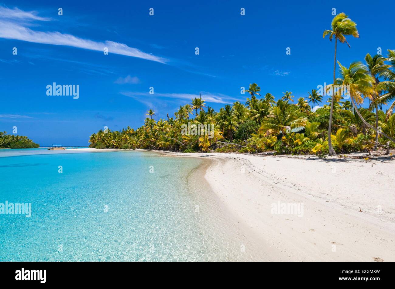 Isole Cook Aitutaki Island principale spiaggia della laguna del piede di un atollo di Isola anche chiamato Tapuaetai Foto Stock