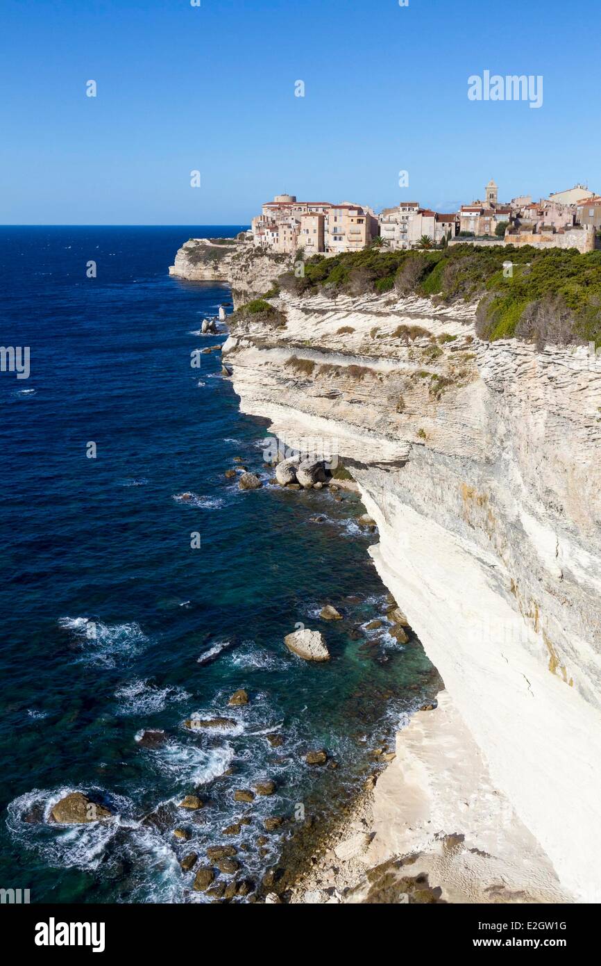 La Francia Corse du Sud Bonifacio centro storico arroccato sulla scogliera Foto Stock
