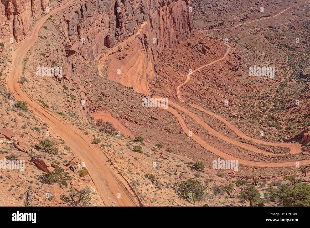 Stati Uniti Utah Colorado Plateau Parco Nazionale di Canyonlands isola nel distretto del cielo 4x4 Shafer Trail Strada in Shafer Canyon all inizio della White Rim Road Foto Stock