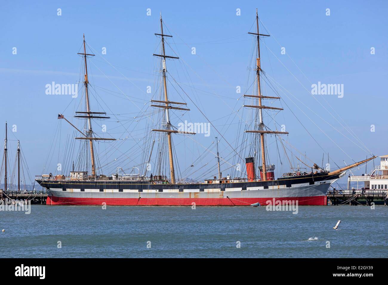 Stati Uniti California San Francisco San Francisco Maritime National Historical Park Balclutha un acciaio a scafo pieno truccate nave costruita nel 1886 conservato come una pietra miliare storica nazionale Foto Stock