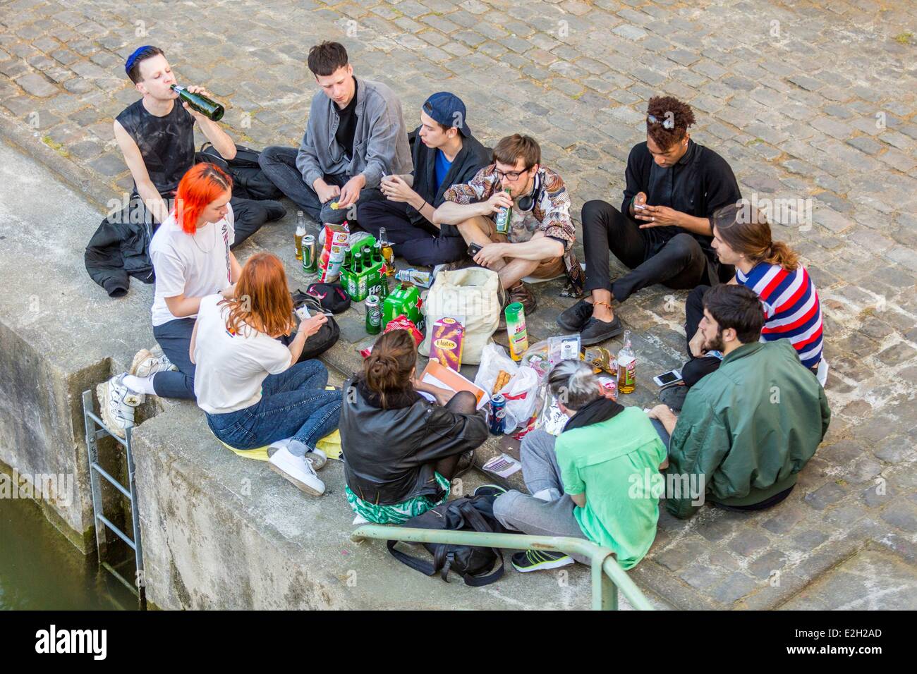 Francia Parigi Canal Saint Martin Foto Stock