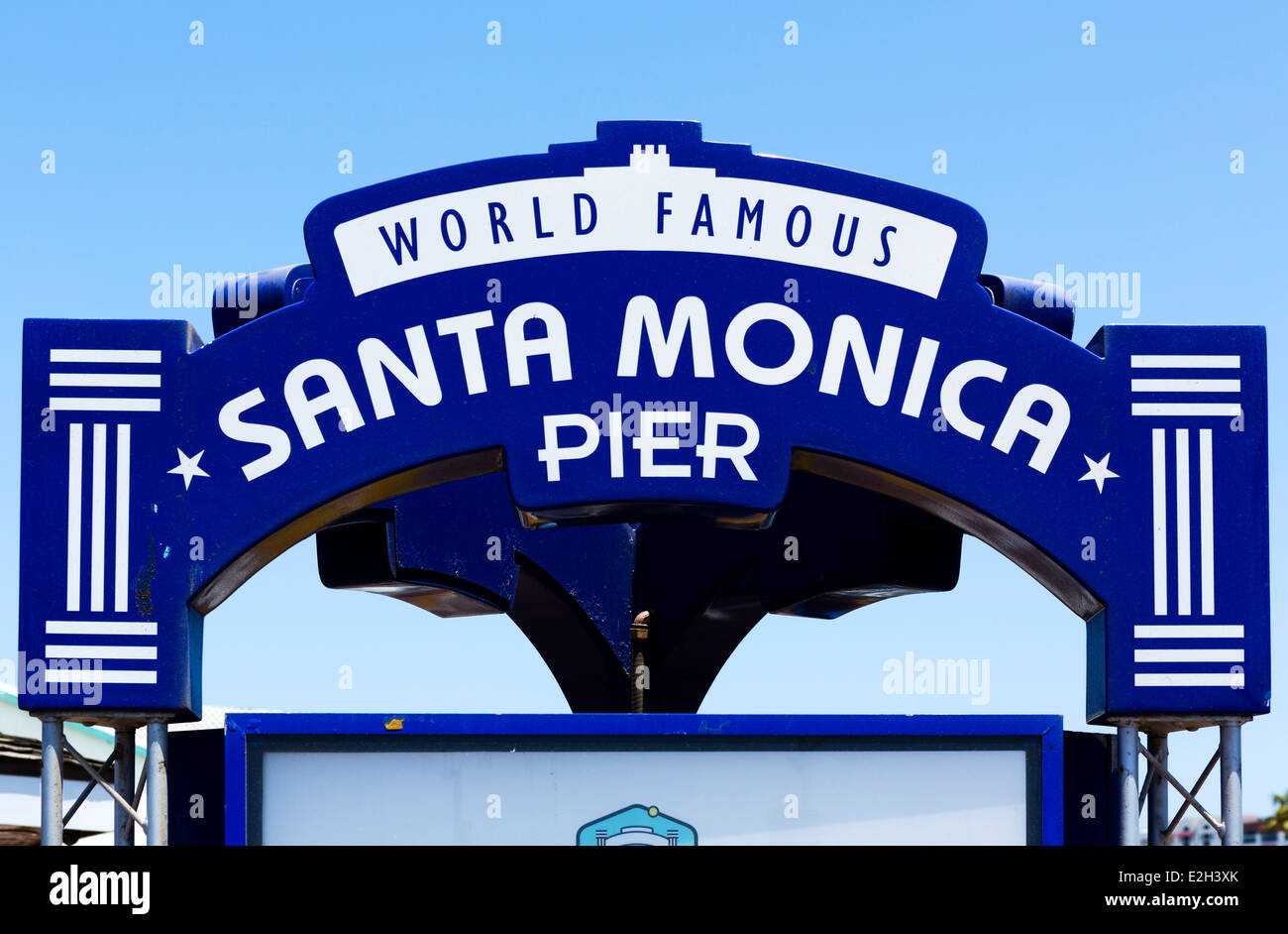 Segno sul molo di Santa Monica, Santa Monica, Los Angeles, California, Stati Uniti d'America Foto Stock