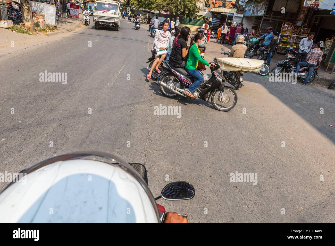 Cambogia Phnom Penh visualizza un motociclo taxi o moto-dop Foto Stock