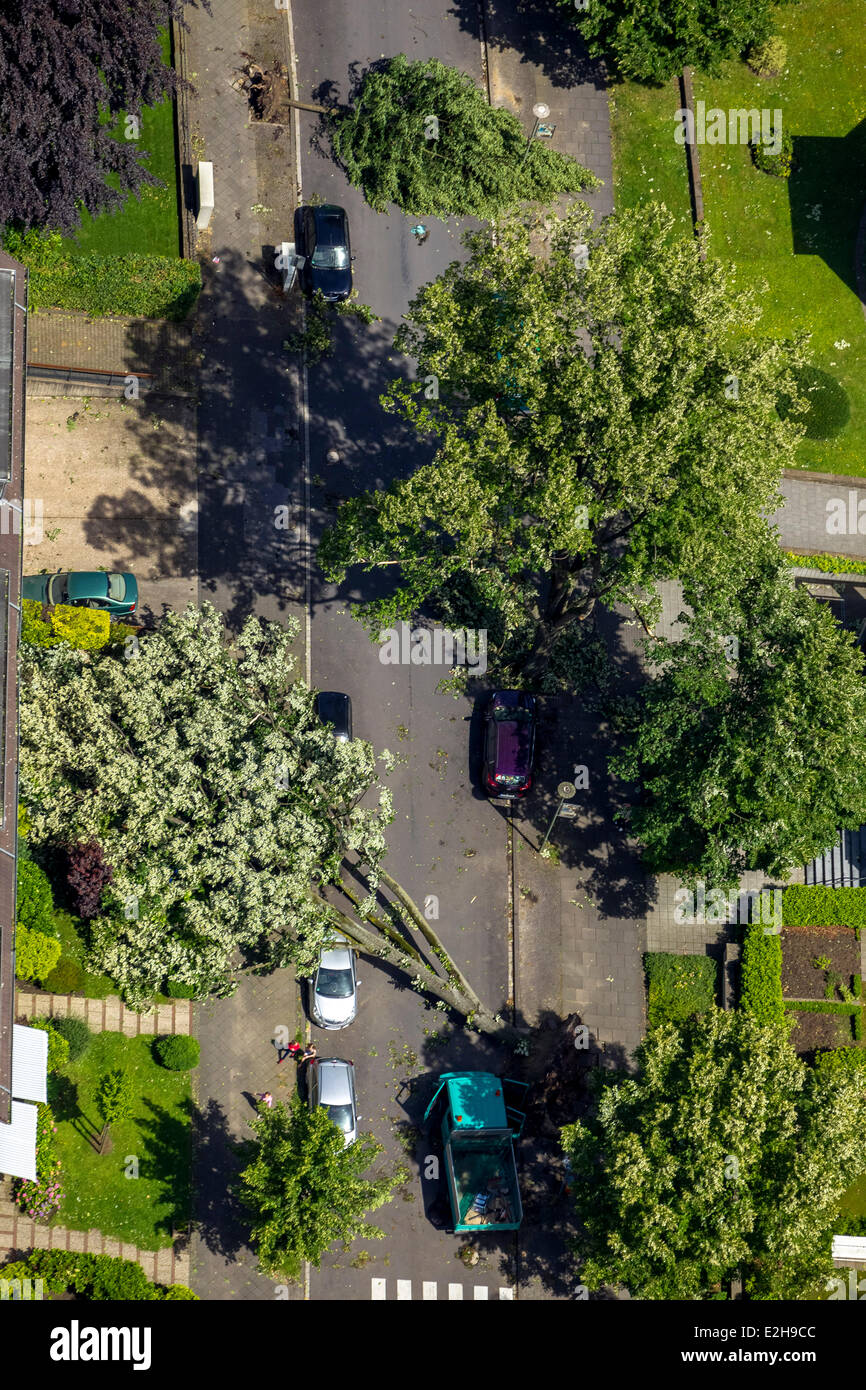 Vista aerea, danni provocati dalla tempesta ha causato il 9 giugno 2014, Bochum, la zona della Ruhr, Nord Reno-Westfalia, Germania Foto Stock