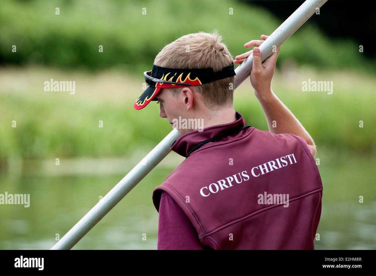 Cambridge può dossi, un Corpus Christi College maschile barca otto pole titolare Foto Stock