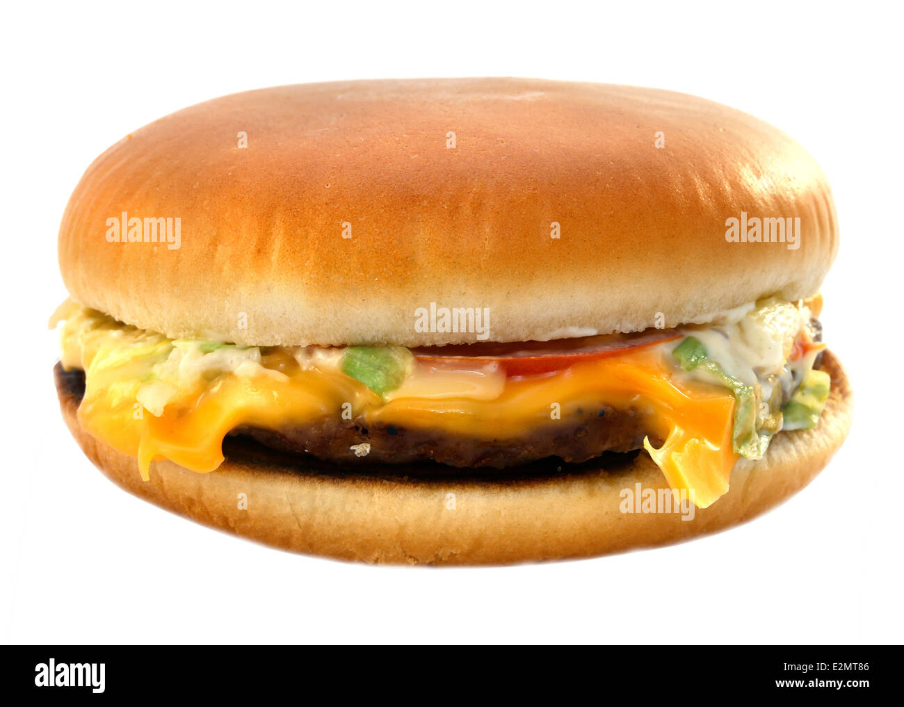 Gustosa big gustoso cheeseburger isolati su sfondo bianco Foto Stock