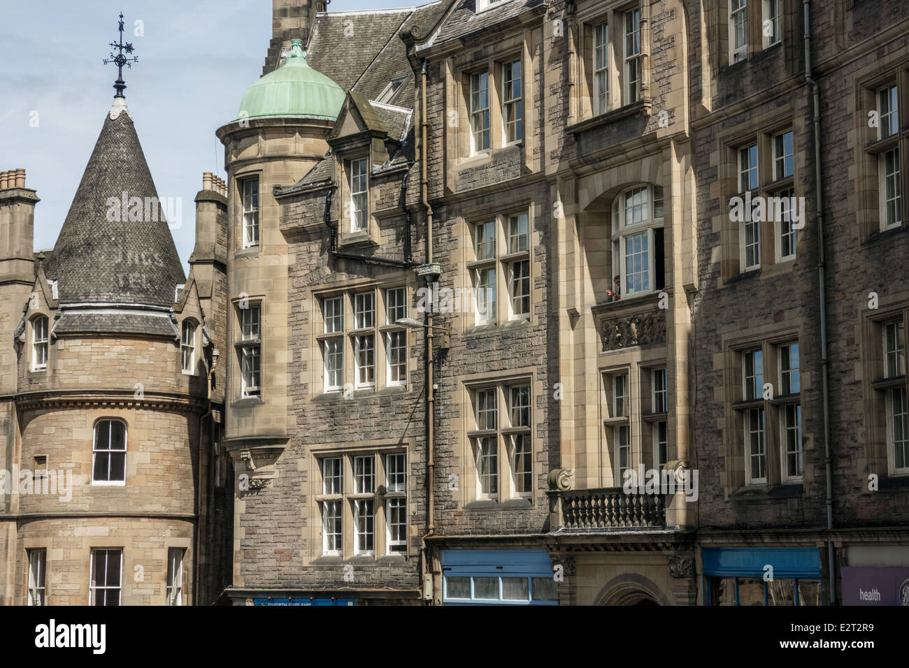 Costruzione di esterni su Cockburn Street. Edinburgh Old Town. Foto Stock