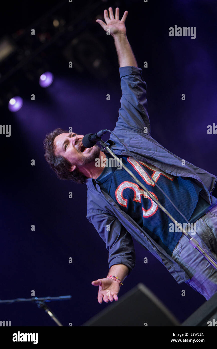Milano Italia. Xx Giugno 2014. La American grunge rock band Pearl Jam esegue allo Stadio San Siro durante il "Fulmine Tour' Credito: Rodolfo Sassano/Alamy Live News Foto Stock