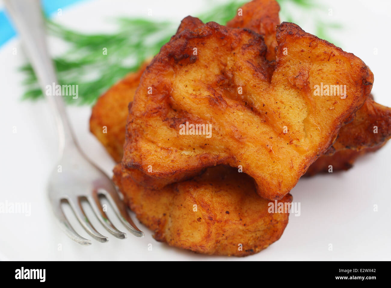 Merluzzo fritto, close up Foto Stock