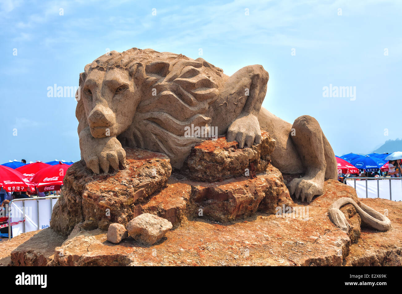 Grandi sculture di sabbia a Busan sabbia Festival il 7 giugno 2014 in Busan, Corea del Sud. Foto Stock