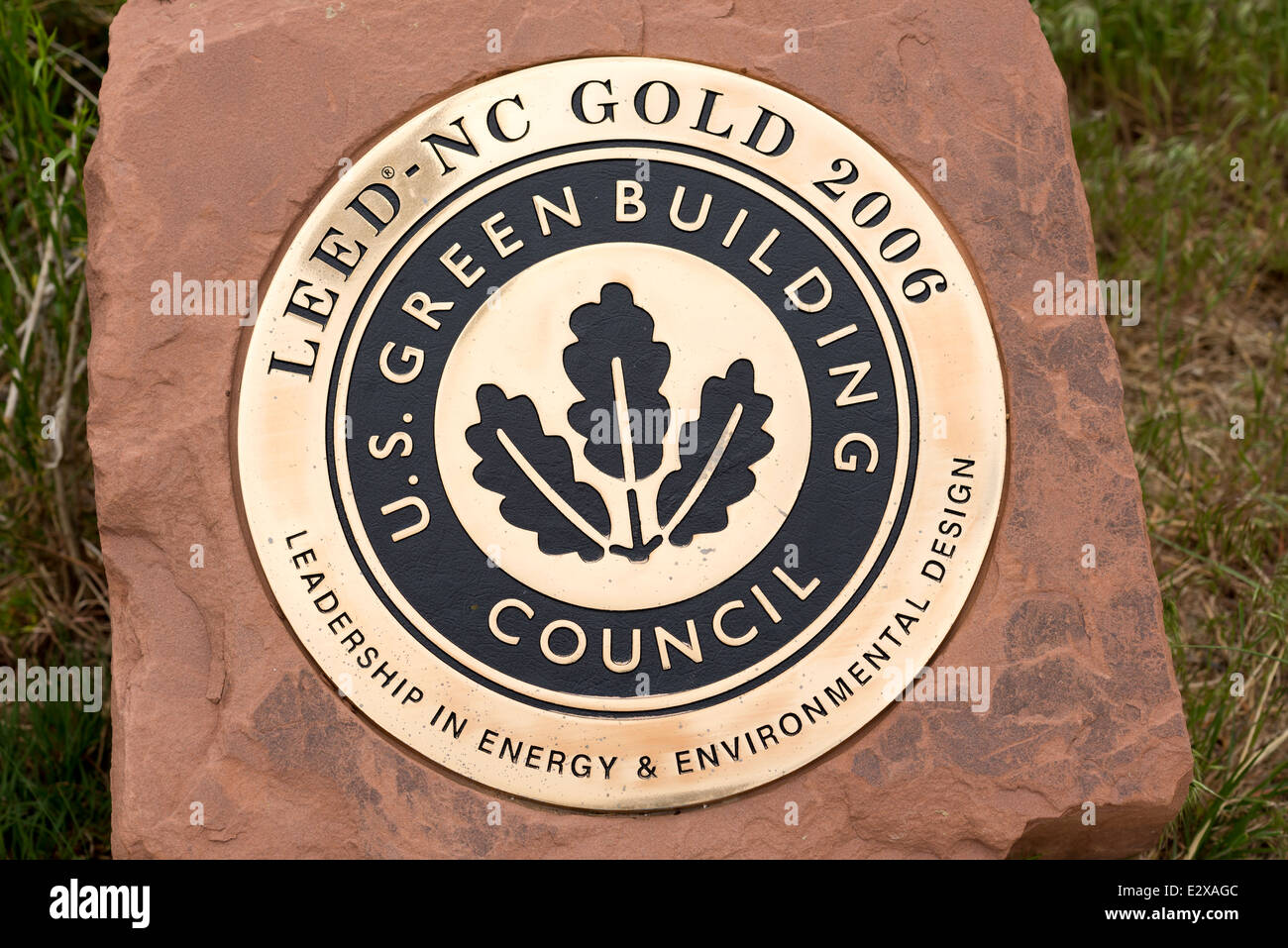 Il LEED Gold Certification logo, Escalante interagenzie Vistiors Centro, Escalante, Utah. Foto Stock