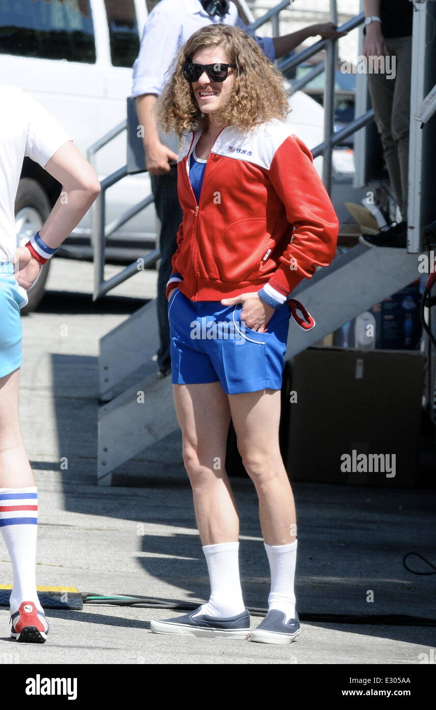 Attore Seth Rogen è stato avvistato essendo pippo sul set del suo film 'L'Townies' ,fu visto fare divertire il ragazzo per indossare un cielo pantaloncini blu con: Seth Rogen dove: Los Angeles, CA, Stati Uniti quando: 19 Apr 2013 Foto Stock