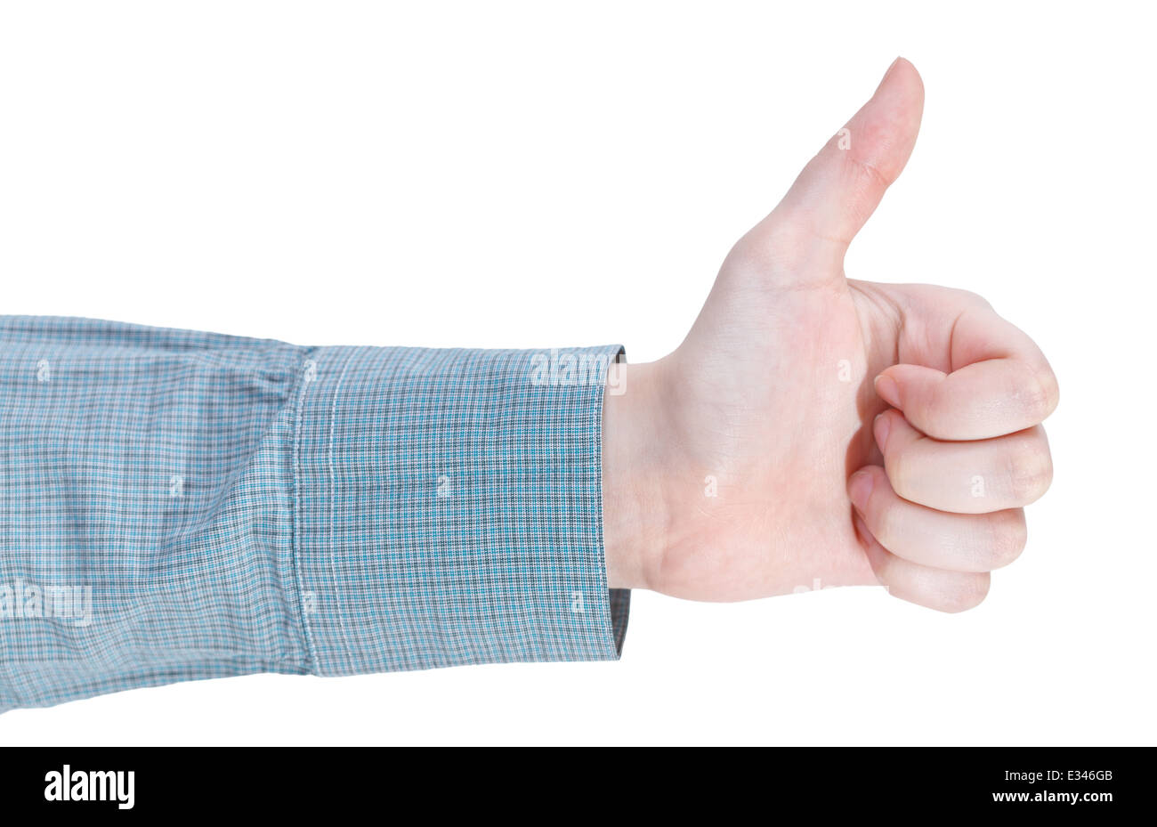 Thumbing - mano gesto isolato su sfondo bianco Foto Stock