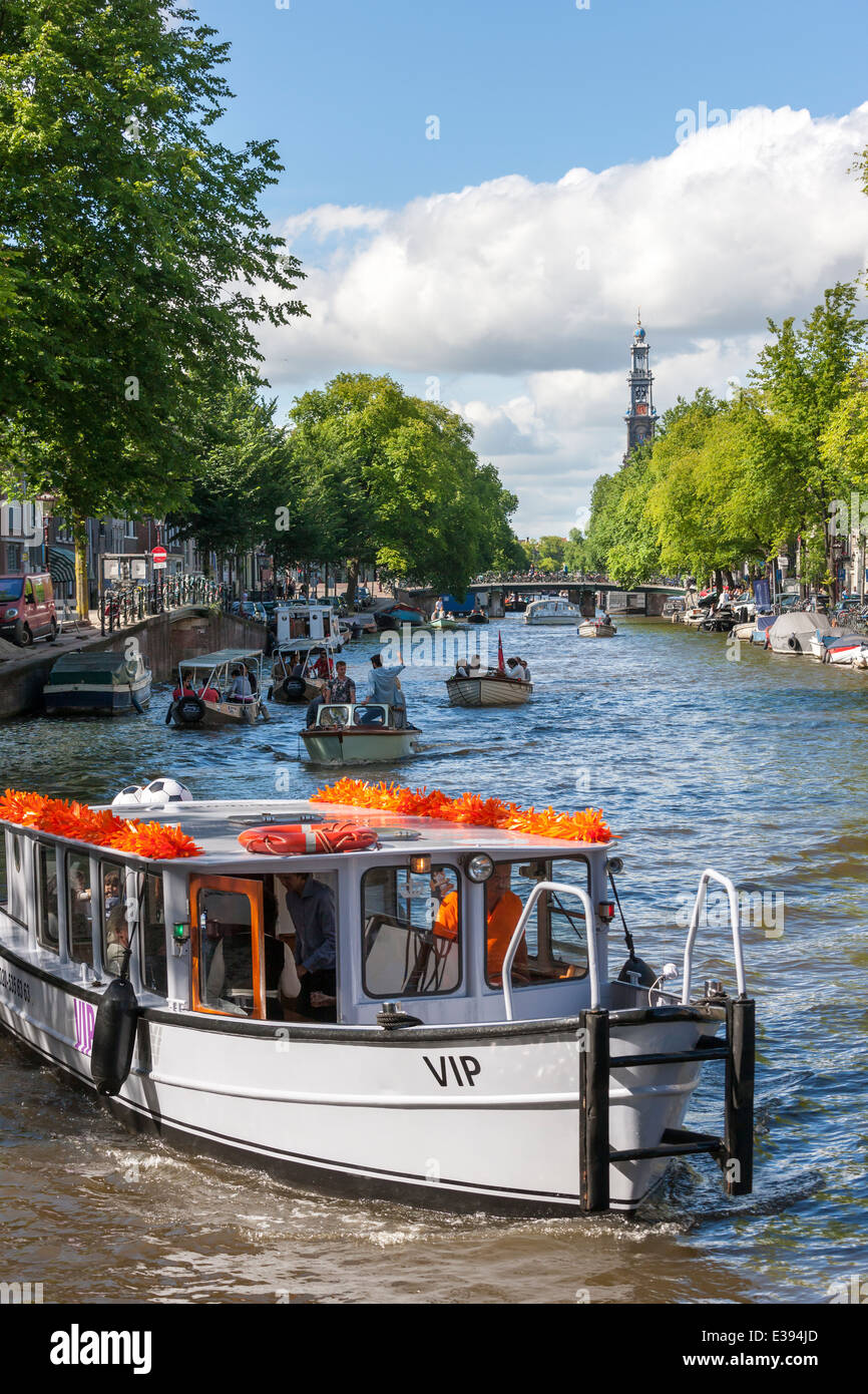 Amsterdam Prinsengracht Canal con VIP Acqua taxi boat Foto Stock