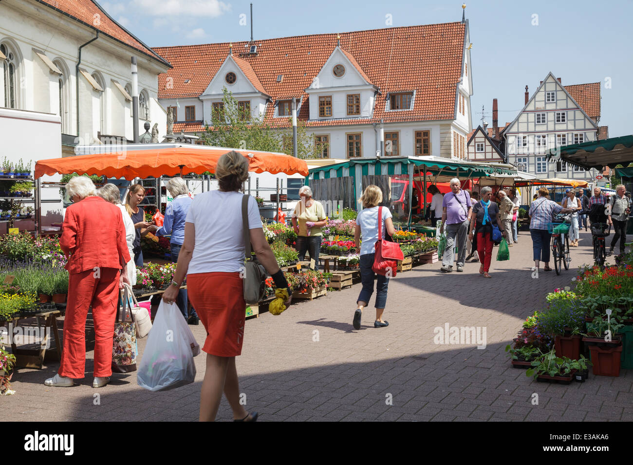 Stechbahn sul giorno di mercato, Celle, Bassa Sassonia, Germania Foto Stock