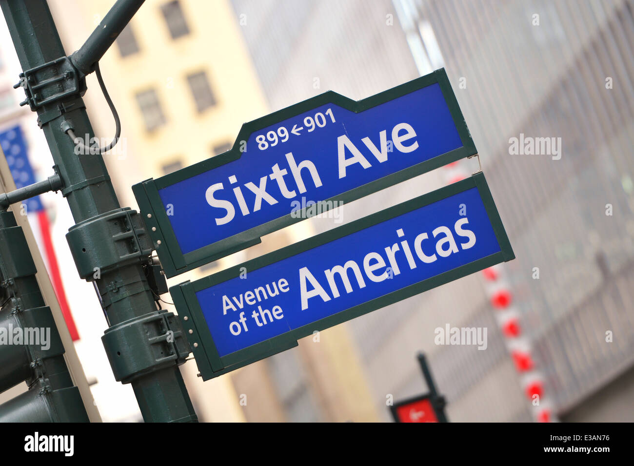 Sesta Ave Avenue, strada segno, cartelli stradali, New York, NY Foto Stock