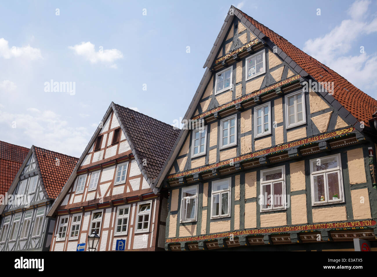 Telaio in legno edifici su Schuhstrasse, Celle, Bassa Sassonia, Germania Foto Stock