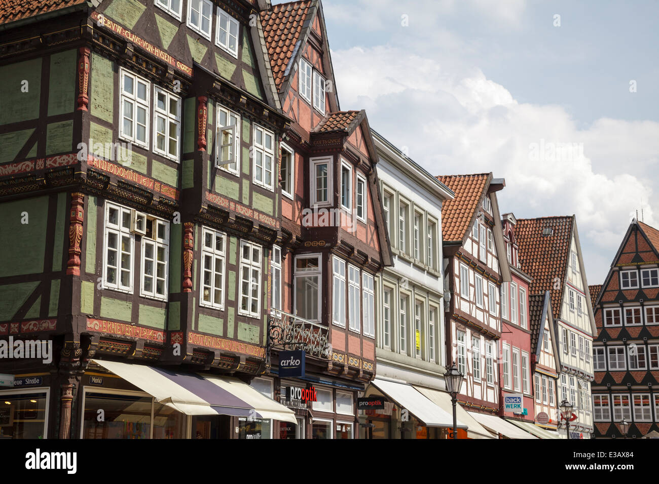 Telaio in legno edifici sul Markt, Celle, Bassa Sassonia, Germania Foto Stock