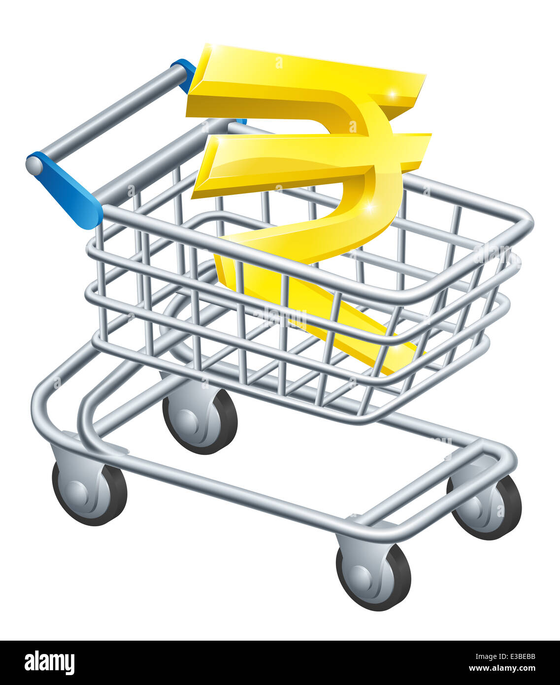 Rupia carrello valuta concetto di Rupee firmare in un supermercato carrello o carrello Foto Stock