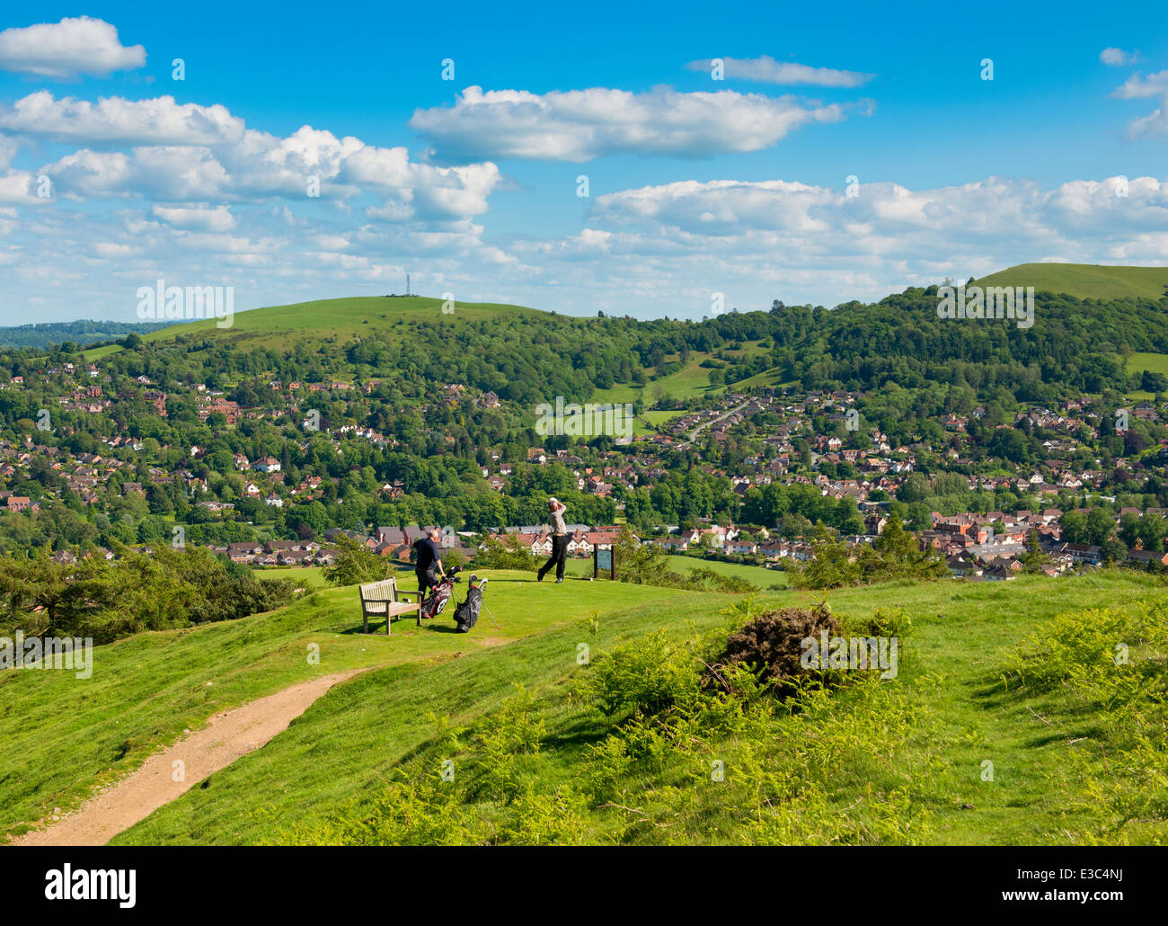 Gli amanti del golf sulla sommità della lunga Mynd, Church Stretton, Shropshire, Inghilterra Foto Stock
