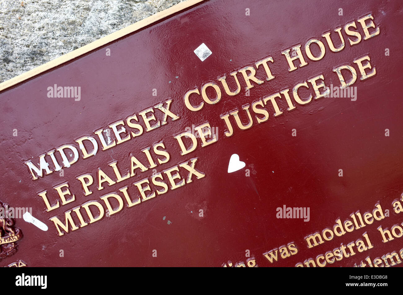 Il segno al di fuori del Middlesex Court House di Londra, Ontario che è un sito storico nazionale del Canada. Foto Stock