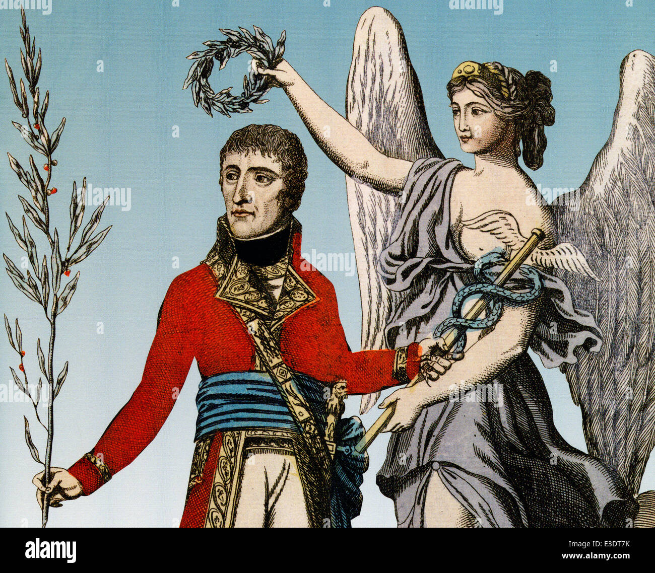 Napoleone Bonaparte (1769-1821) mostrata portare la pace come Primo console in un colorate a mano illustrazione nel 1802 Foto Stock