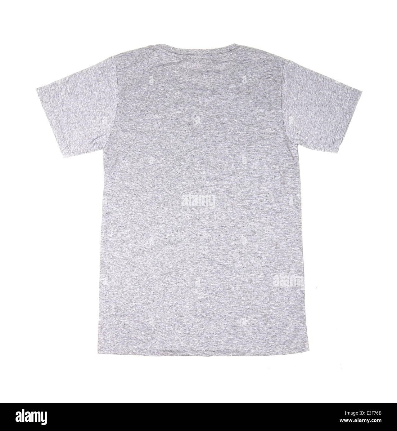 Grigio t-shirt modello (lato posteriore) su sfondo bianco Foto Stock