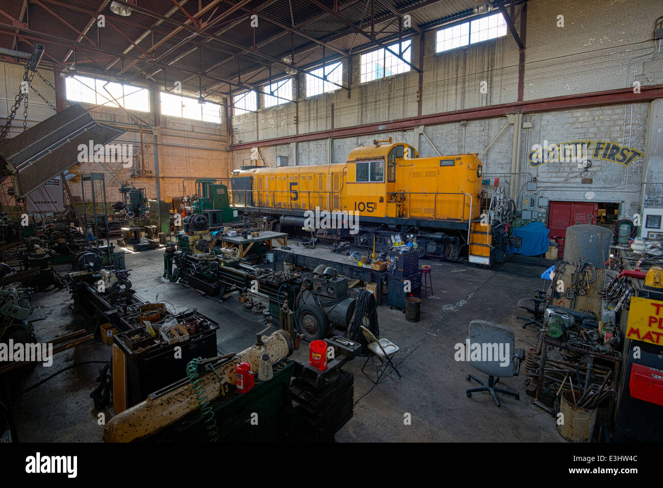 Locomotiva nel negozio della storica Nevada ferrovia settentrionale in Ely, Nevada. Foto Stock