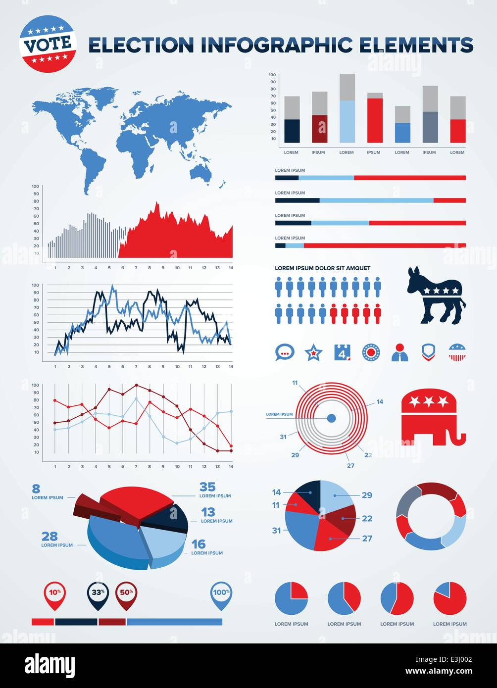 Set di elezione ed infografico grafici, icone ed elementi di design Illustrazione Vettoriale