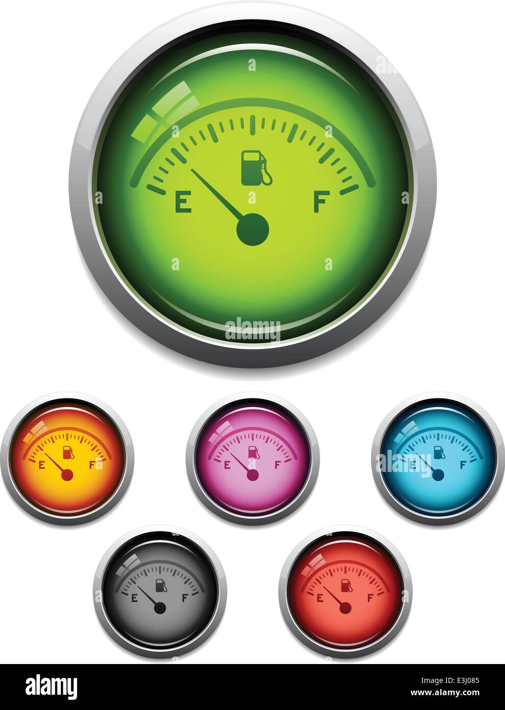 Lucida misuratore di gas icona pulsante impostato in 6 colori Illustrazione Vettoriale