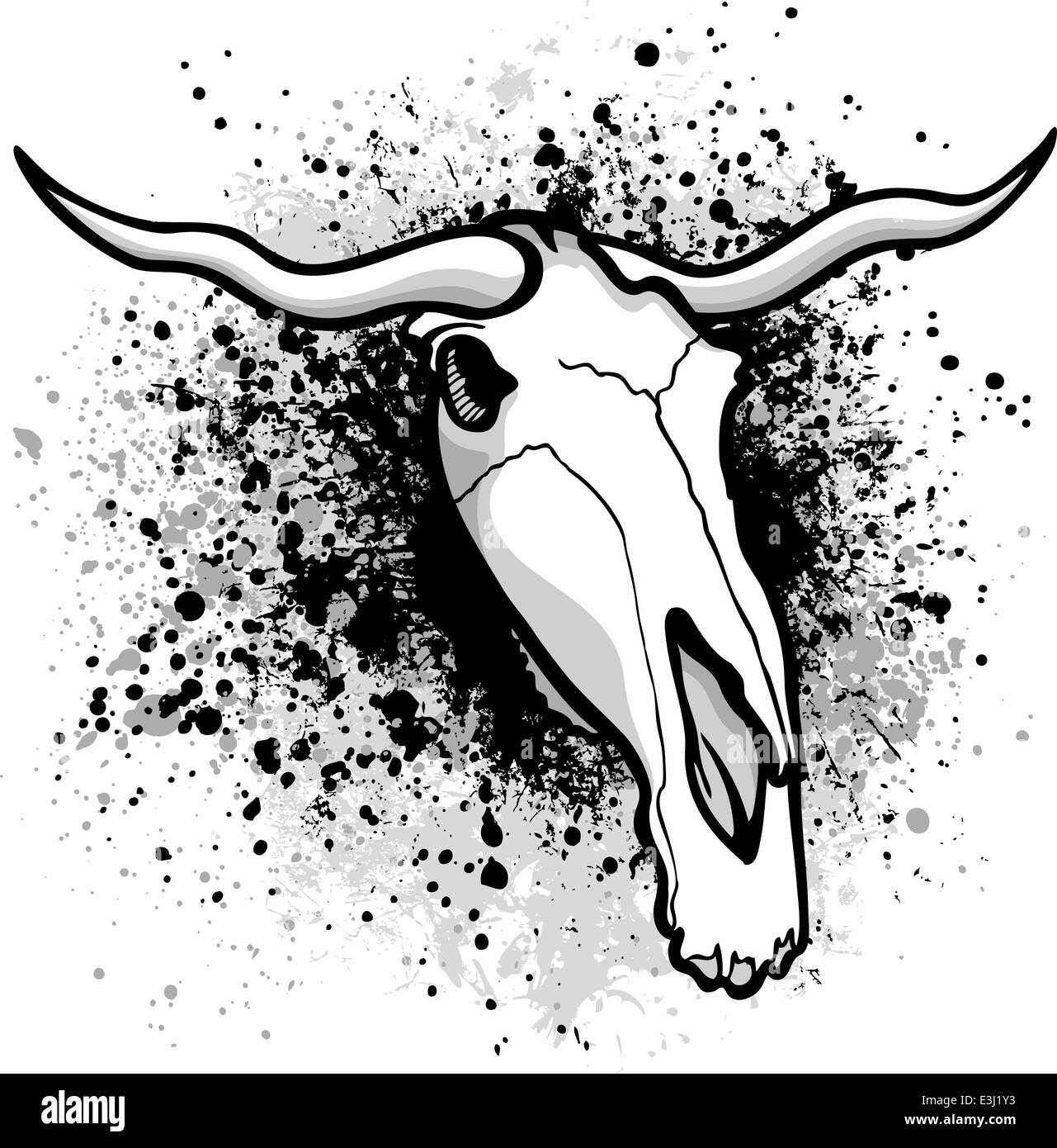 Longhorn bull grafico su grunge spruzzi di vernice sullo sfondo Illustrazione Vettoriale