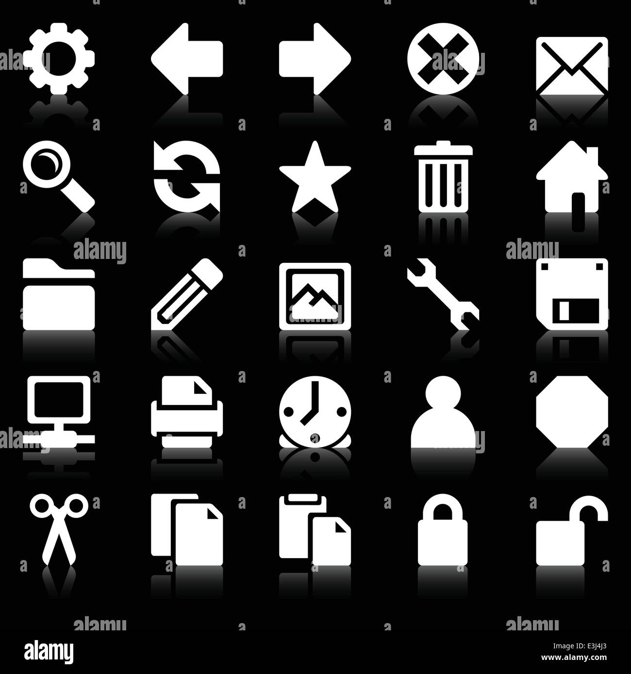 Semplice bianco web icone su sfondo nero Illustrazione Vettoriale
