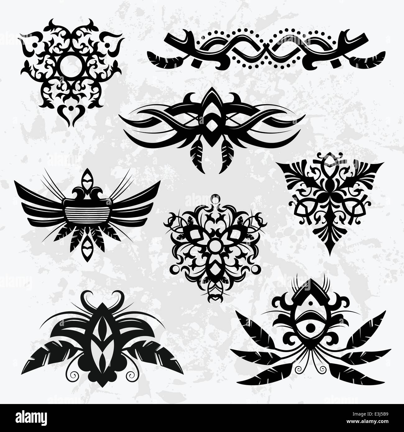 Set di 8 tribal design Polinesiani ed elementi Illustrazione Vettoriale