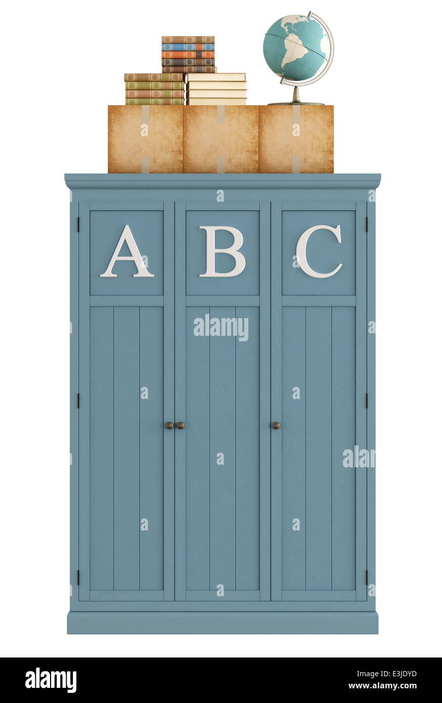 Retro armadietto per aula scolastica isolato su bianco - il rendering Foto Stock