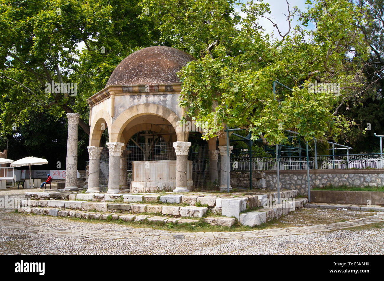 Ippocrate' albero piano fontana, Lozia Square, la città di Kos, Kos, Grecia Foto Stock