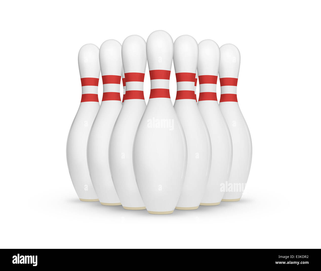 Ten pin bowling set isolato su uno sfondo bianco con soft shadow. Foto Stock